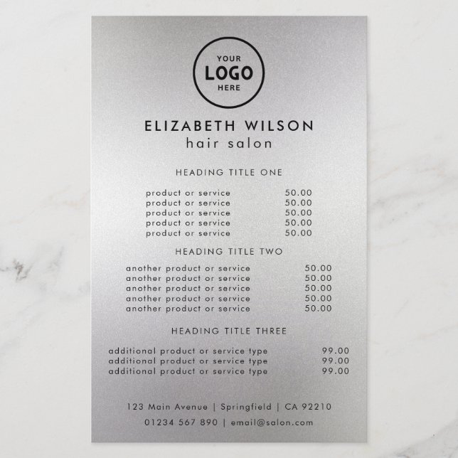 Lyxig salongs prislista mall flygblad (Framsidan)