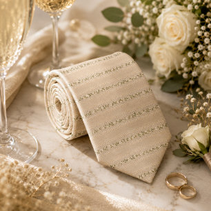 Lyxig Salviagrön Botanisk Randig Champagne Linen Slips
