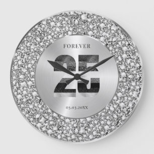 Lyxig Silver 25-årsjubileum Svart & Grått Glitter Stor Klocka