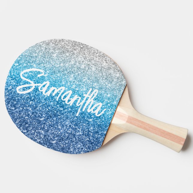 Lyxig Silver Azure Blå Glitter Pingisracket (Sidan)