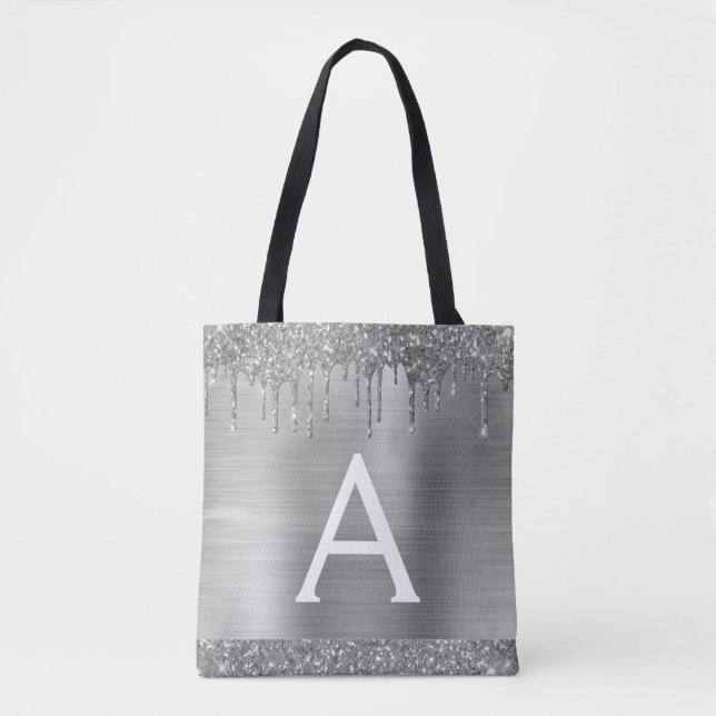 Lyxig Silver Glitter Gnista Elegant Monogram Tygkasse (Framsida)