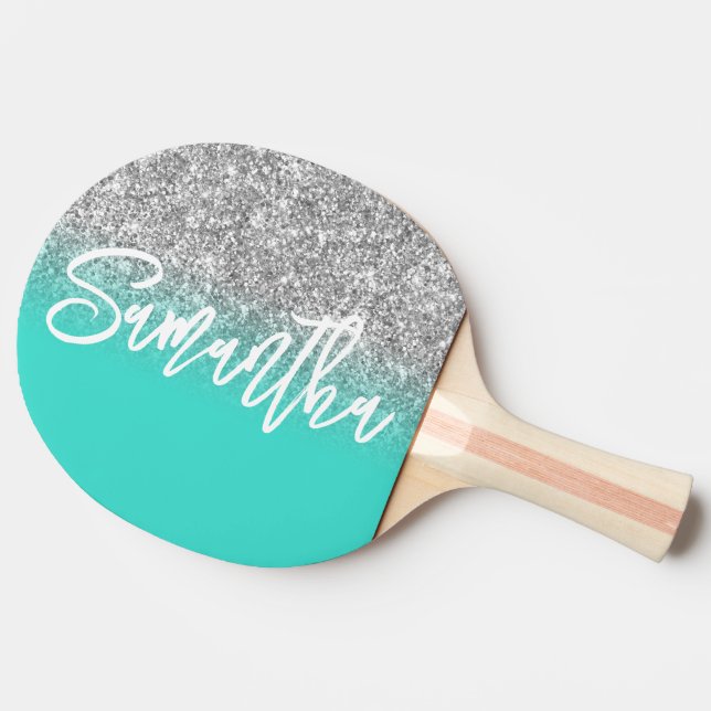 Lyxig Silver Glitter Turkos Ombre Personlig Pingisracket (Sidan)