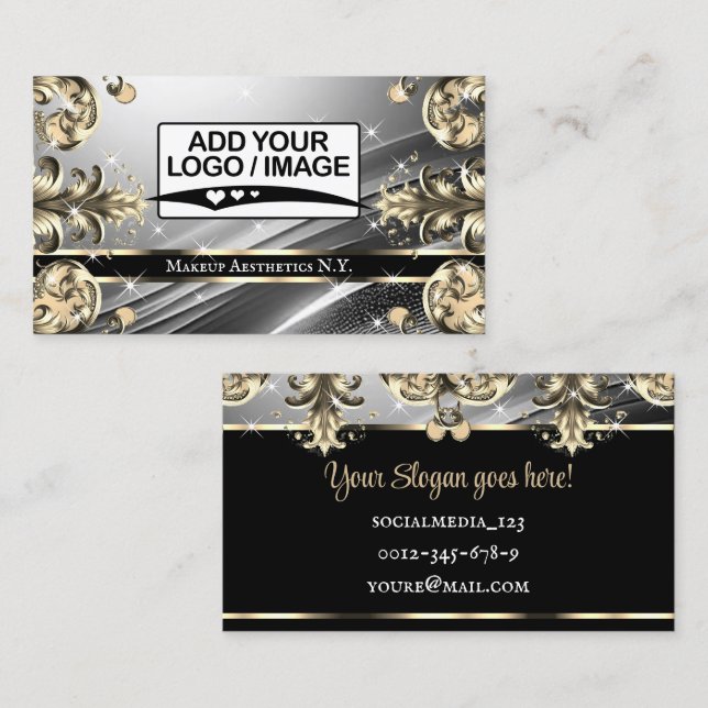 Lyxig Silver och Lyxig Guld Ornament med Logo Visitkort (Fram/baksida)