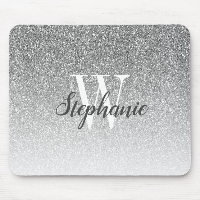 Lyxig silver Ombre-falsglittermonogram Musmatta (Framsidan)