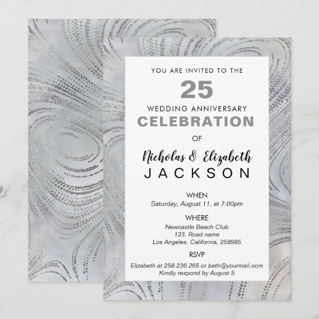 Lyxig Silver på Pearl 25-årsjubileum Inbjudningar (Fram/baksida)