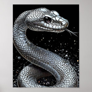 Lyxig Silver Serpent Affisch – Estetiskt Djur