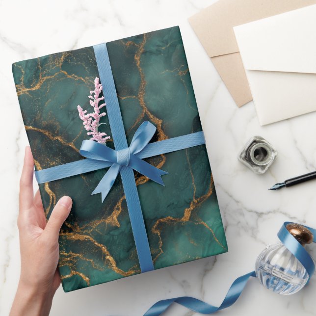 Lyxig Smaragd Guld Marmor Grön Abstrakt Mönster Presentpapper (Gifting)