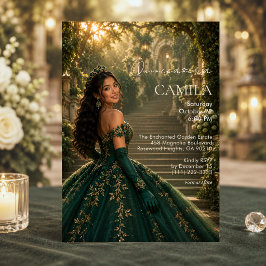 Lyxig Smaragd-Guld Quinceañera-inbjudan Inbjudningar