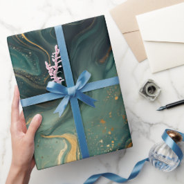 Lyxig smaragdgul flytande mörk abstrakt mönster presentpapper