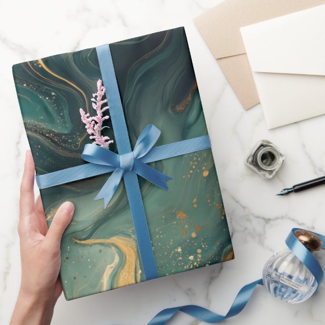 Lyxig smaragdgul flytande mörk abstrakt mönster presentpapper (Gifting)