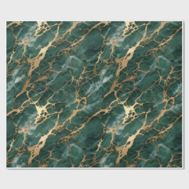 Lyxig Sömlös Emeraldgrön och Guld Marmor Omslag Presentpapper (Platt)