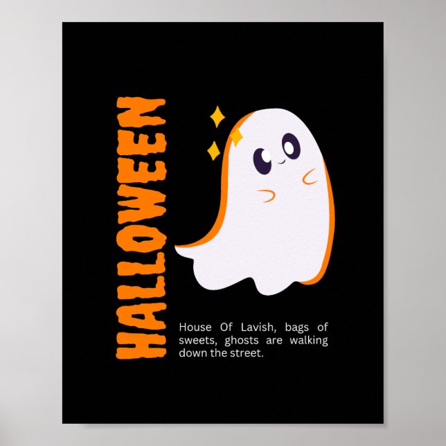 Lyxig Söt Spöke Glad Halloween Affisch Vägg (Framsidan)
