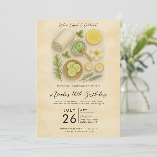Lyxig Spa Dag För Förfining Födelsedagsfest Inbjudningar (Stående Fram)