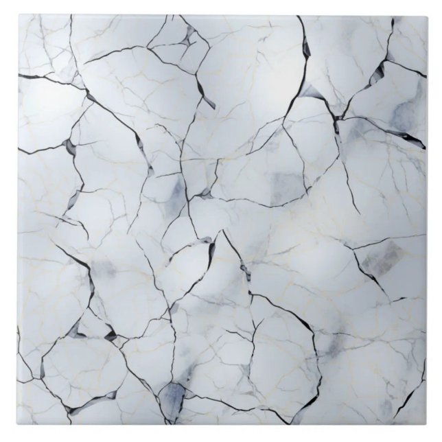 Lyxig sprucken vit marmor kakelplatta (The complete printed tile design. Tiles sold individually.)