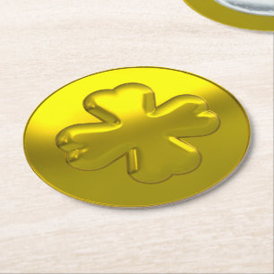 Lyxig St. Patrick's Day guld Shamrock-mynt Underlägg Papper Rund