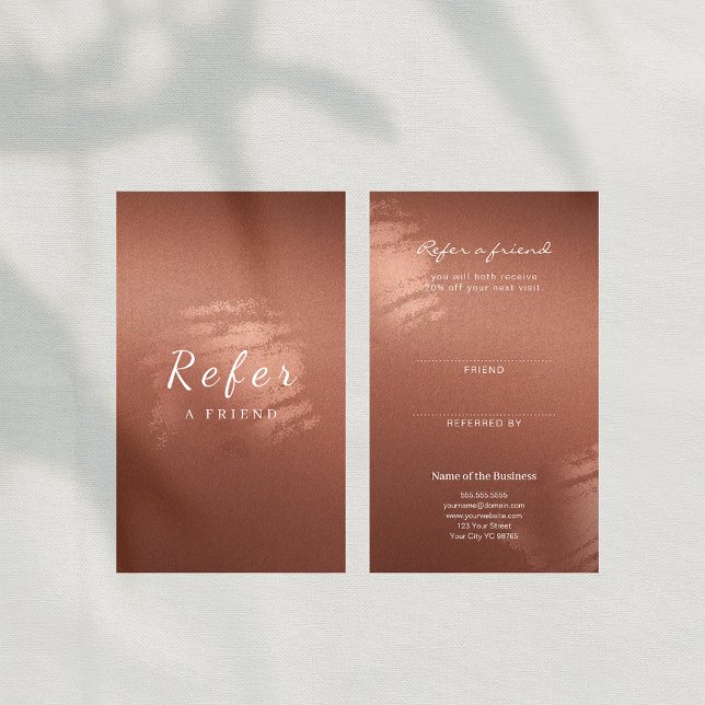 Lyxig Stilig Skript Brons Affärsrekommendation Visitkort (Luxury Stylish Script Bronze Business Referral Card)
