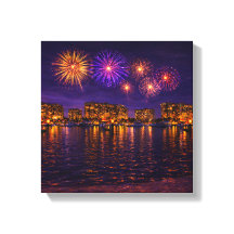Lyxig Strandpromenad Eldshow Natt Canvas Väggkonst