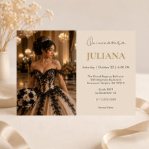 Lyxig svart champagne Quinceañera-inbjudan