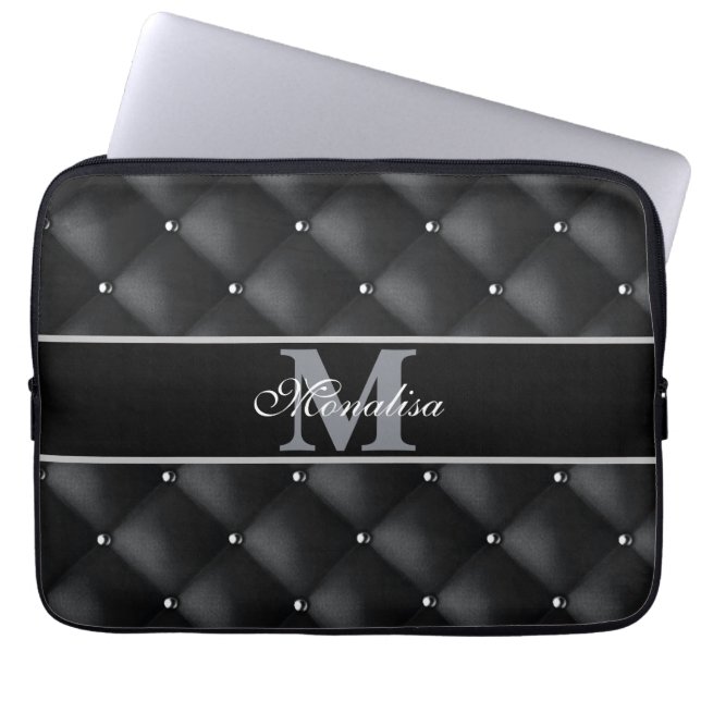 lyxig svart design monogrammonogram personlig   laptop fodral (Framsidan)