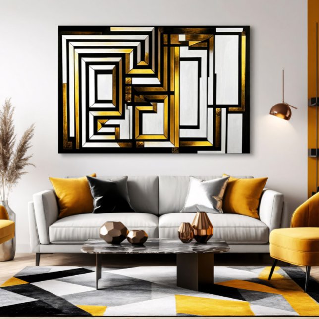 Lyxig Svart Geometrisk Deco i Guld Canvastryck (Skapare uppladdad)