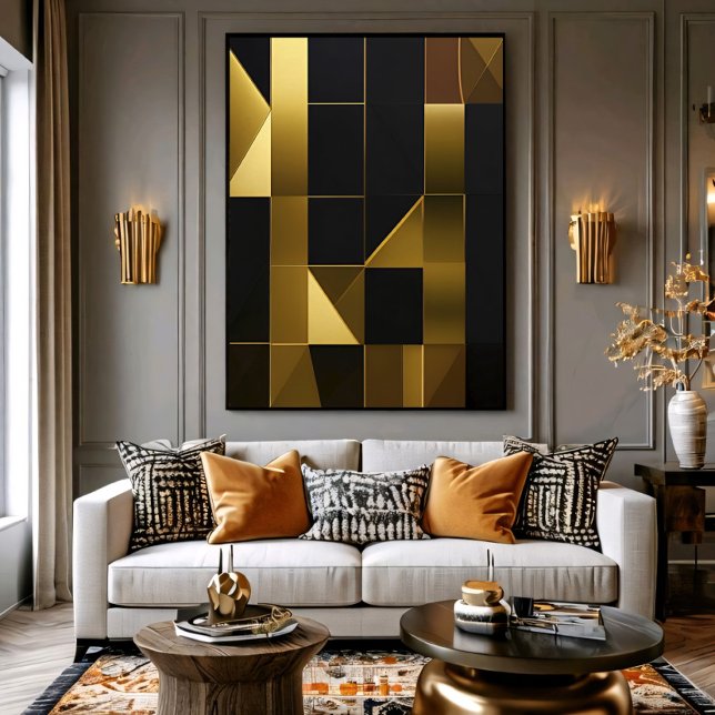 Lyxig Svart Geometrisk Guldmosaik Poster (Skapare uppladdad)