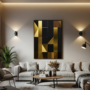 Lyxig svart geometrisk mosaik i guld canvastryck