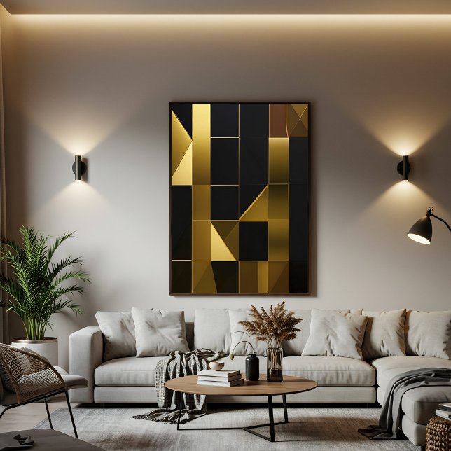 Lyxig svart geometrisk mosaik i guld canvastryck (Skapare uppladdad)