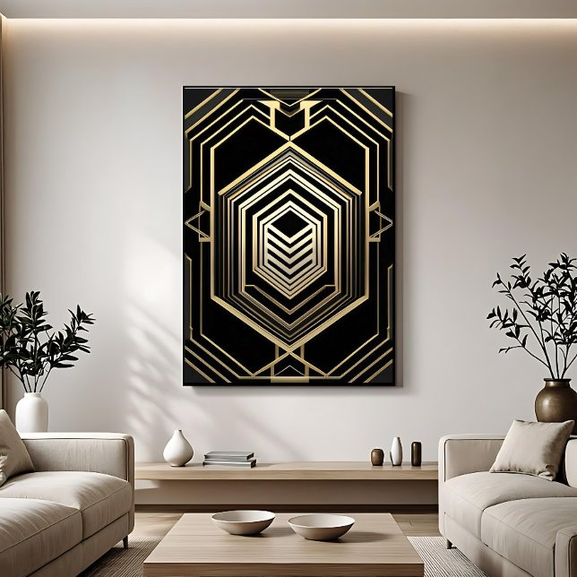 Lyxig Svart Geometrisk Sköld i Guld Poster (Skapare uppladdad)