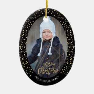 Lyxig svart glitter med guldprickar julfoto julgransprydnad keramik