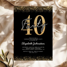 Lyxig svart guld 40-års födelsedagsinbjudan