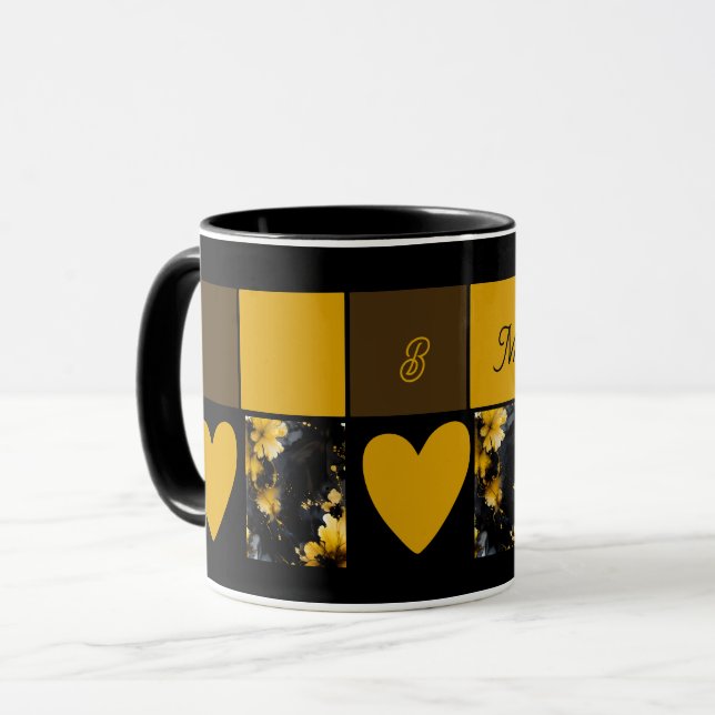 lyxig svart guld agate blommigt marble mugg (Framsida vänster)