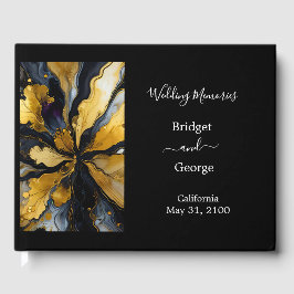 lyxig svart guld agate marble bröllop gästböcker