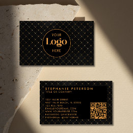 Lyxig svart & guld anpassad företagslogotyp QR-kod Visitkort