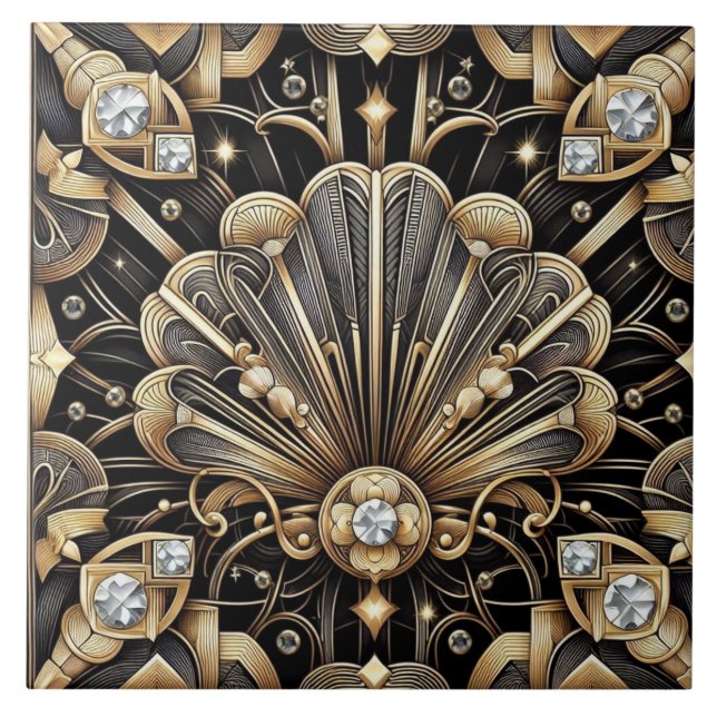 Lyxig svart & guld Art Deco keramisk platta Kakelplatta (Framsidan)