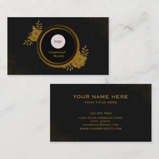 Lyxig svart & guld blomsterkrans logotyp visitkort