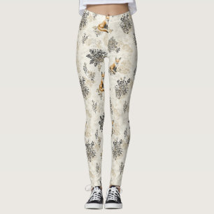 Lyxig svart & guld botanisk rävkonst (1) leggings