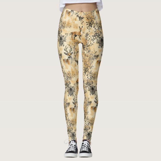 Lyxig svart & guld botanisk rävkonst (5) leggings (Framsida)