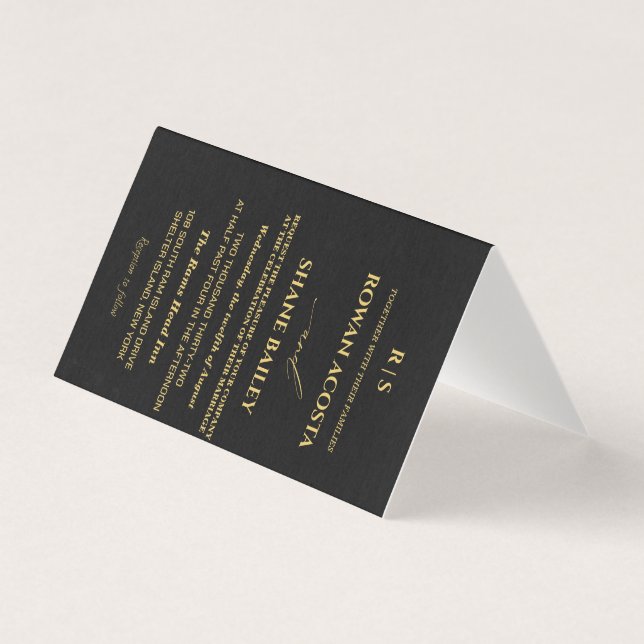 Lyxig svart & guld bröllopsinbjudan RSVP-kort Kort (Framsida)