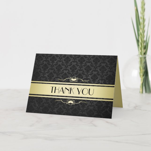 Lyxig svart/guld Damask Tack Kort (Framsida)