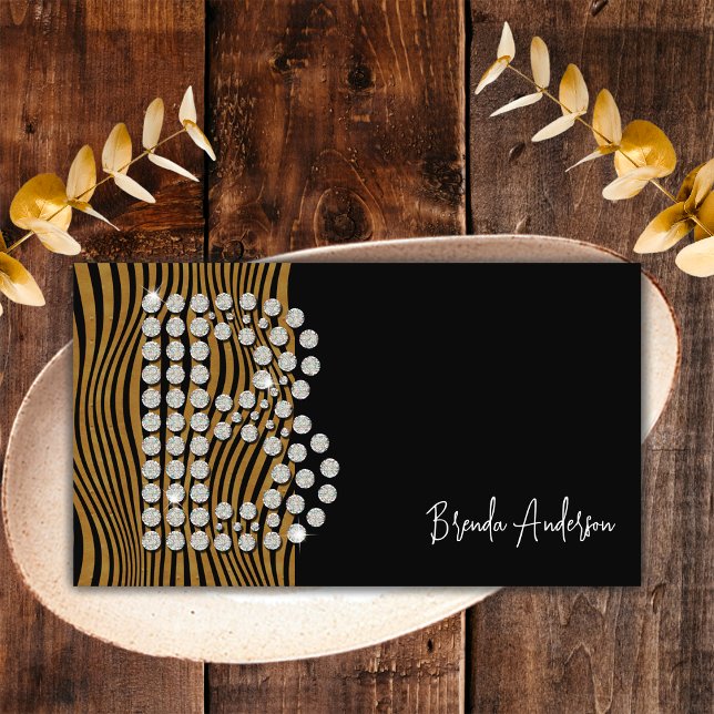 Lyxig svart guld diamant social media monogram visitkort (Front)
