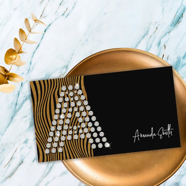Lyxig svart guld diamant social media monogram visitkort (Front)
