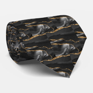 Lyxig svart guld falsk glitter falsk silke slips