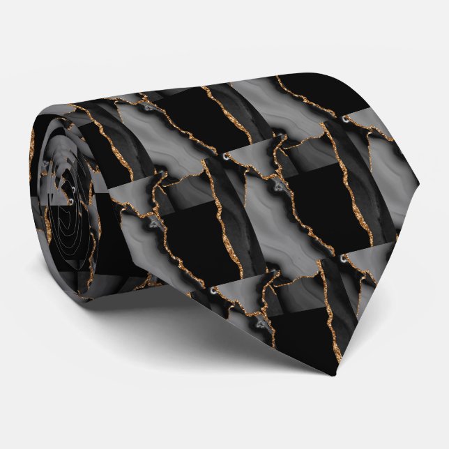 Lyxig svart guld falsk glitter falsk silke slips (Rullad)