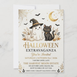 Lyxig svart guld Halloween-fest inbjudan kort
