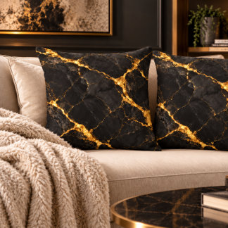 Lyxig svart guld Kintsugi marmor hem accent Kudde