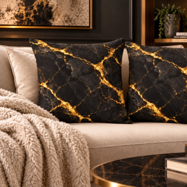 Lyxig svart guld Kintsugi marmor hem accent Kudde (Skapare uppladdad)