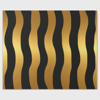 Lyxig Svart & Guld Modern Vågiga Ränder Presentpapper