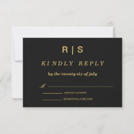 Lyxig svart & guld monogram bröllop RSVP-kort OSA Kort