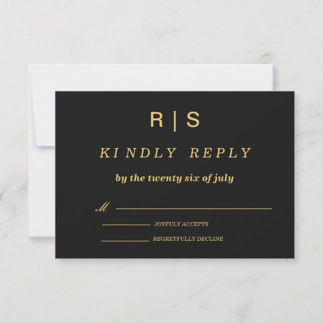 Lyxig svart & guld monogram bröllop RSVP-kort OSA Kort (Framsida)
