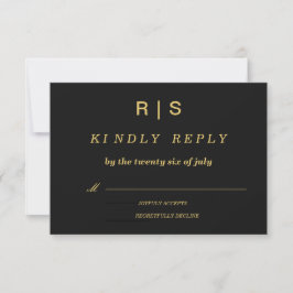 Lyxig svart & guld monogram bröllops-RSVP-kort OSA Kort